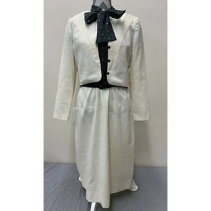 Women’s VTG David Warren DW3 Lot Size D Off White & Black Print 2pc Jacket/Dress